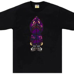 BAPE A Bathing Ape Camo Classic Milo Shark T-shirt Black And Purple